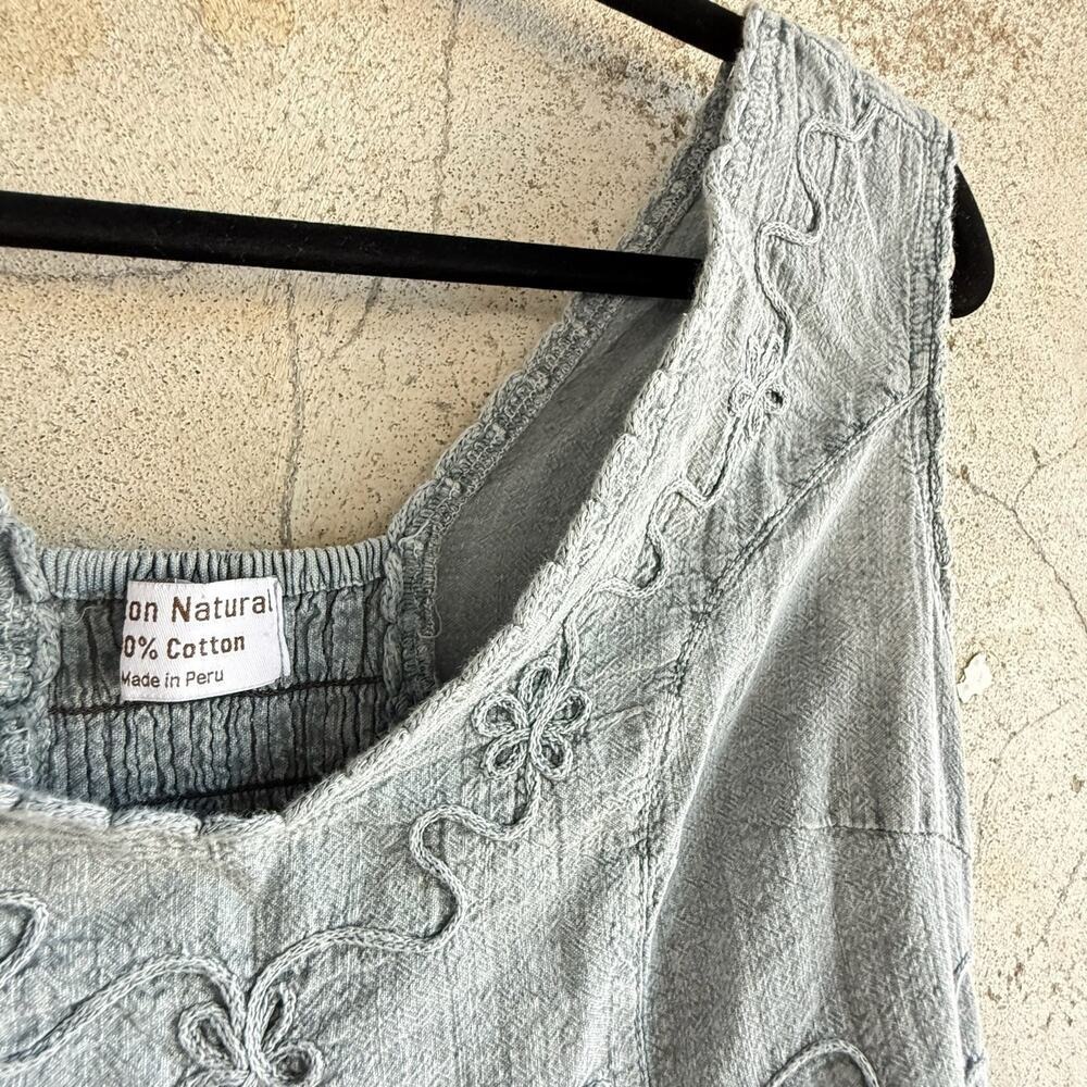 Mini Dress Embroidered Cotton Light Blue‎ Casual Travel Coastal Vacation Size M - Picture 6 of 7
